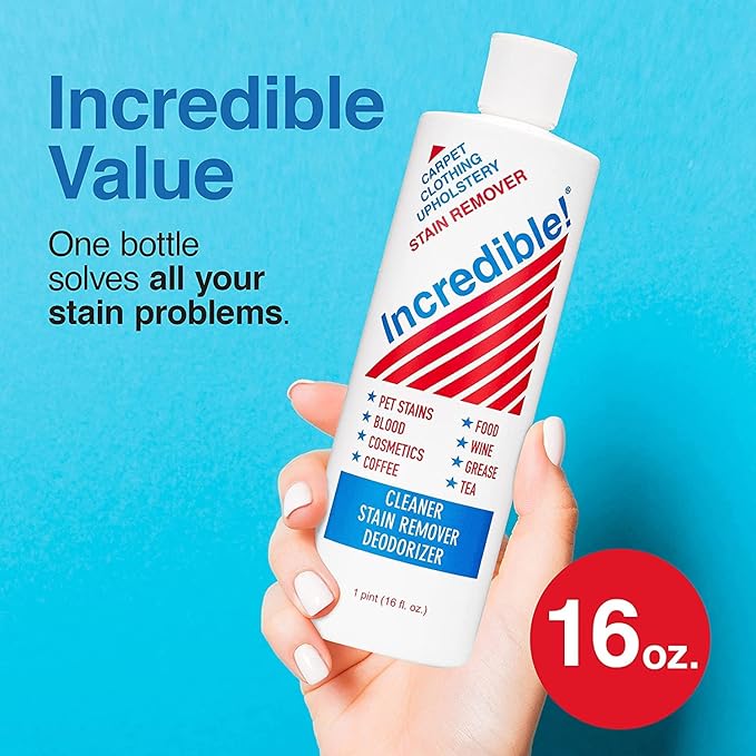 INCREDIBLE! Stain Remover - Instant Spot Remover For New and Old Stains - Blood Red Wine Coffee Urine Cosmetics Pet Stains and Odor Eliminator - Carpets Mattress Laundry 16.oz (2 Pack)