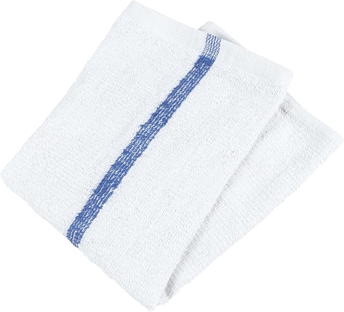Arkwright Qwick Wick Bar Mop Towels - (Pack of 12) 100% Cotton Quick Dry Dishcloths Super Absorbent Multipurpose Cleaning Rags for Restaurants Kitchen Bathroom Hotel 16 x 19 in Blue Stripe