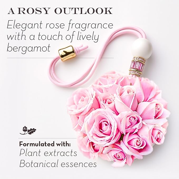 Luxury Car Air Freshener for Women - Refillable &amp Portable Essential Oil Fragrance Diffuser - Cute Car Accessories &amp Interior Decor - Mirror Hanging or Vent Clips - Pink Heart Charm Rose Scen
