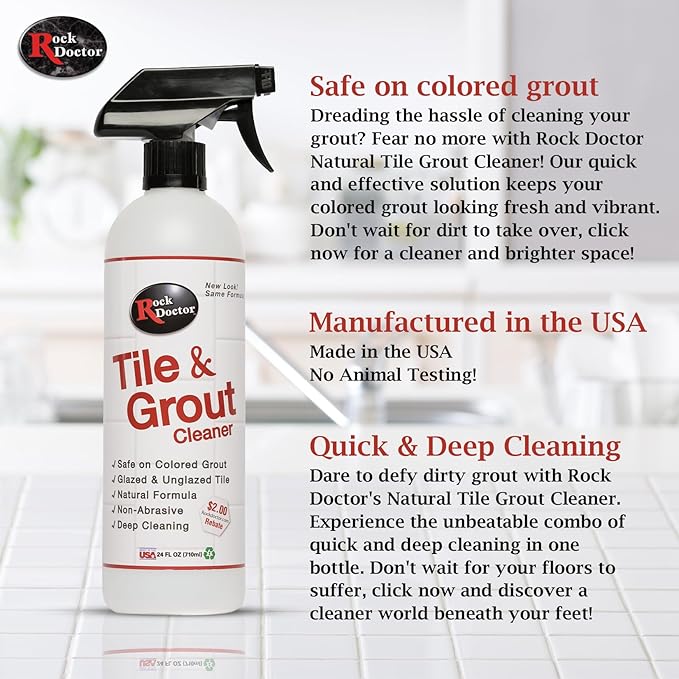 Rock Doctor Tile and Grout 24oz.Rock Doctor Natural Tile and Grout Cleaner Remove Stains Dirt Oil and Soap Scum Heavy Duty Non-Abrasive Tile Cleaner Natural Formula Pack of 2 2/pack