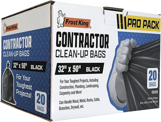 1PK 4CB3250 3mil 42gal 32 x 50 Black Contractor Trash Bags (20ct) LANC-448006-NF