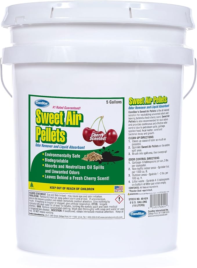 ComStar Sweet Air Pellets 5 Gallon Odor Eliminator &amp Absorbent Cherry Scented Long-Lasting Neutralizer for Home &amp Industrial Use Eliminates Oil Fuel Smoke Pet Odors (60-624)