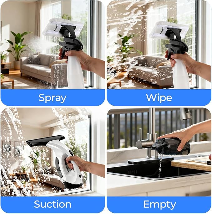 Window Vacuum Squeegee Cordless 2000Pa Electric Window Cleaner Tool 11 Window Cleaning Kit Shower Squeegee for Shower Doors Mirrors Car Windshields &amp Tiles