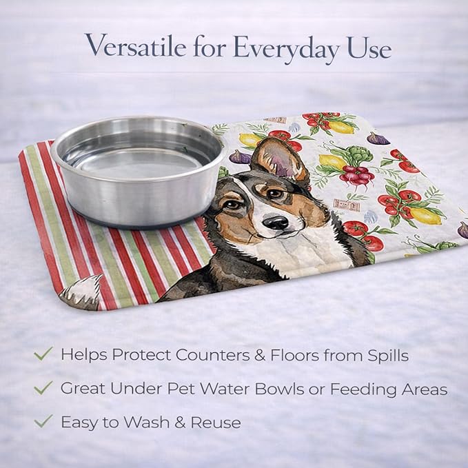 Caroline's Treasures Brindle Cardigan Welsh Corgi Vegetables Dish Drying Mat Absorbent Dish Drying Mat Pad for Kitchen Counter Dish Drainer Mat for Countertop 14 x 21 Multicolor