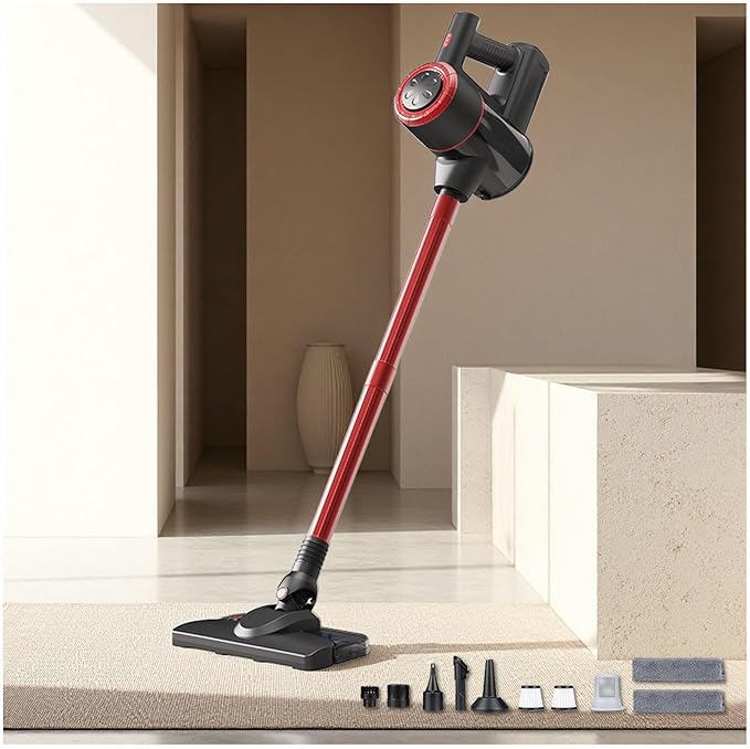 Lightweight Cordless Cordless Vacuum Cleaner Pet Hair 5 in 1 18Kpa 8000mah Battery Hard Floor Vacuum All in One Cordless Vacuum Cleaner for Hardwood Floor/Carpet/Pet Hair/CarRed
