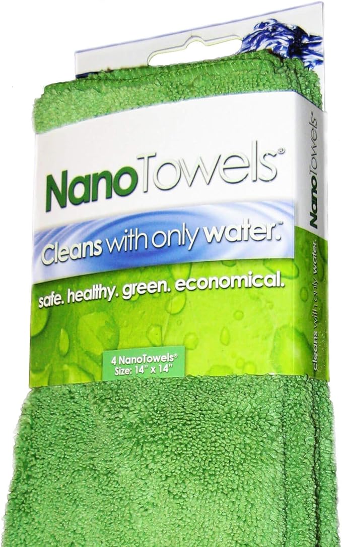 Nano Towels Cleaning Cloths - Cleans with Only Water - Wipes Away Dust Spills &amp Grime Instantly Without Chemicals Paper Or Microfiber Supplies. Kitchen Bathroom Glass 14x14” 4-Pack Green