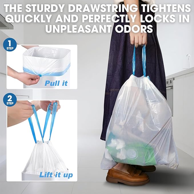 Small Trash Bags 2-4 Gallon 500 Count Super Value Bulk Drawstring Garbage Bags Mini Plastic Trash Bags for Bathroom Office Bedroom Wastebasket Trash Can Liners