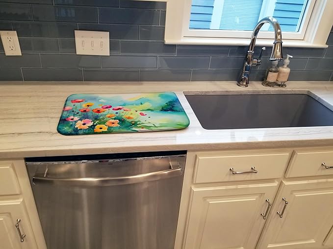 Caroline's Treasures DAC1547DDM Anemones in Watercolor Dish Drying Mat Absorbent Dish Drying Mat Pad for Kitchen Counter Dish Drainer Mat for Countertop 14 x 21 Multicolor