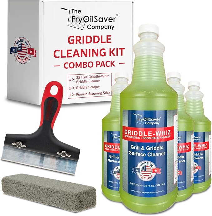 Griddle-Whiz Flat Top Grill Cleaning Kit - 4-Pack Griddle Cleaner w/ Scraper Tool &amp Pumice Stone for Tough Grease Food Residue &amp Buildup on Griddles &amp Flat Top Grills - by FryOilSaver (32