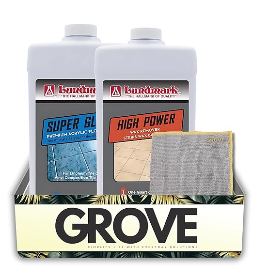 Lundmark Super Gloss Anti-Slip Floor Wax Liquid 32 oz + Wax Remover 1 qt Bundle with Microfiber Cleaning Cloth – Enhances Shine and Provides Long-Lasting Protection – Gift Set (3 Items)