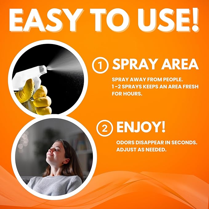 NI-712 Fresh Orange Odor Eliminator Spray (2 Bottles)– Powerful Long-Lasting Odor Neutralizer – Instant Air Freshener for Home Car &amp More – Pint-Sized (16 oz)