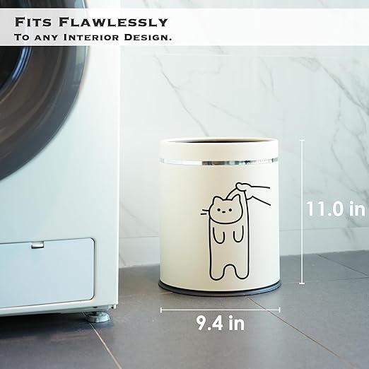 Juju Cat Trash Can - Cat Decor Garbage Can - Small Waste Basket for Bedroom - Garbage Bin Trashcan - Wastebasket Dustbin Trash Cans - 3.3 Gallon / 12.5 Liter (Hey)