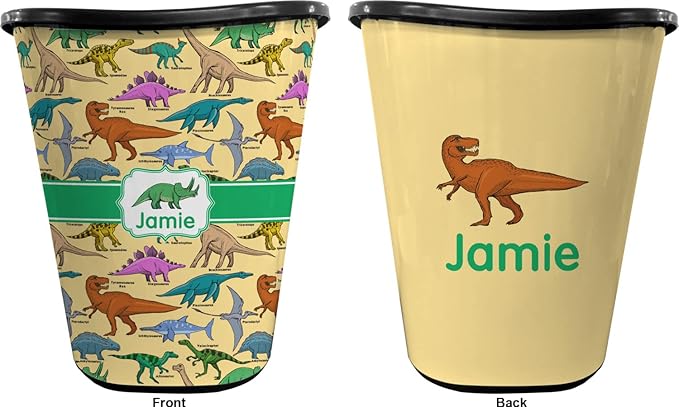 Personalized Dinosaurs Waste Basket - Double Sided (Black)