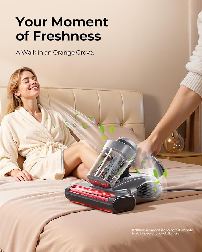 JIGOO J300 Pro Matture Vacuum Cleaner with 14Kpa 550W Powerful Suction Infrared UV &amp Heating Tech for Deep Cleaning Anti-Allergen Bed Vacuum with Dust Sensor &amp Plant Fragrance for Bed Sofa