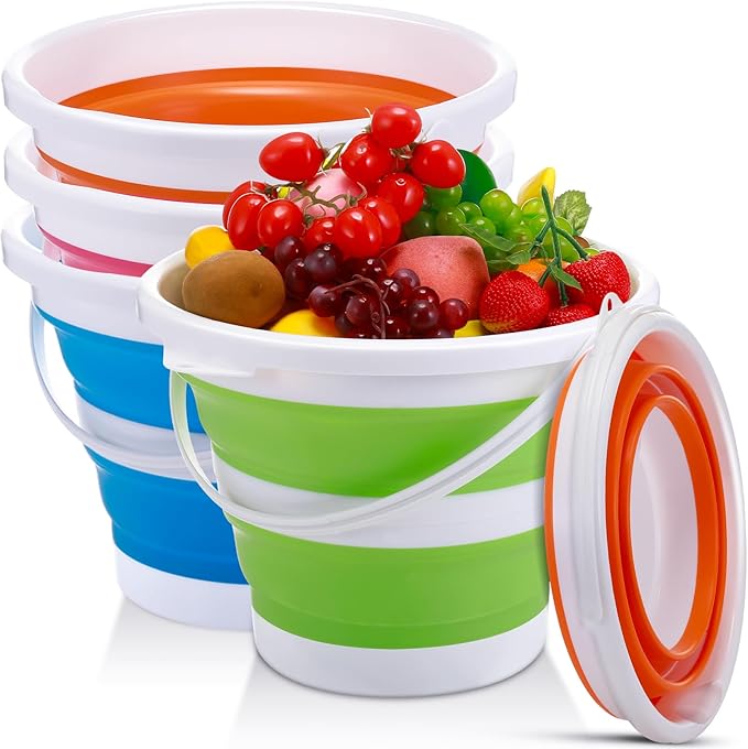 Pickmesh 4 Pcs Collapsible Bucket 2.6 Gallon (10l) Foldable Collapsible Sand Bucket with Handle Small Cleaning Pail for Household Outdoor Car Washing Camping Beach Sand(Blue Green Orange Pink)