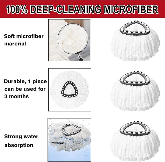 12 Pack Spin Mop Replacement Heads 100% Microfiber Spin Mop Refill for Easy Wring Compatible with Triangle Spin Mop 360 Degree Spinning Mop Replace Head for Floor Cleaning