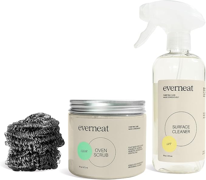Everneat Oven Cleaning Kit: Natural Oven Cleaner and Kitchen Cleaner | Heavy Duty Oven Cleaner &amp Oven Rack Cleaner Kit | Fume-free &amp Safe to Clean All Ovens (Lift) | Refillable Plastic Jar &am