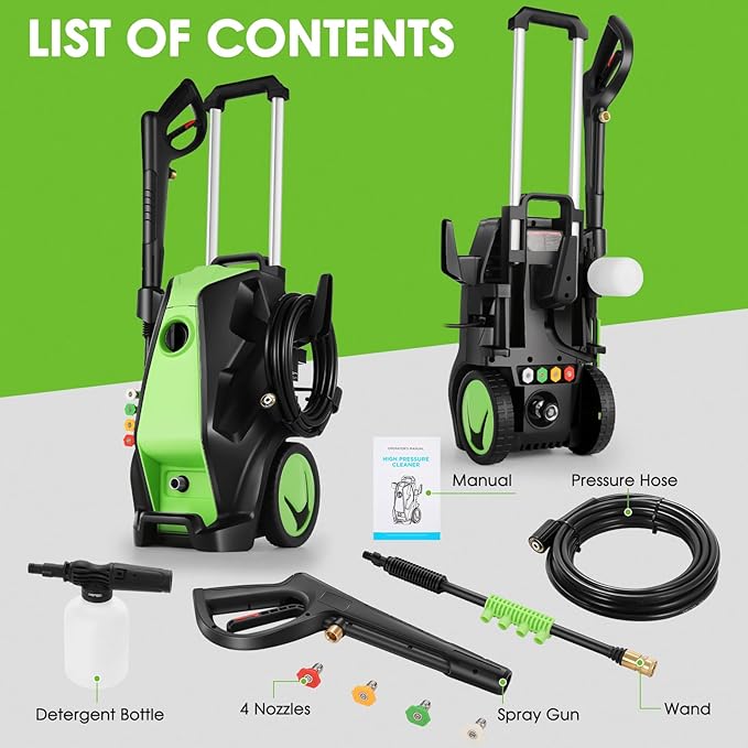 5000PSI Heavy Duty Pressure Cleaner with 33FT Hose 4 Quick Connect Nozzles and Foam Cannon for Cars/Fences/Driveways/Patios/Home Cleaning Deep Green