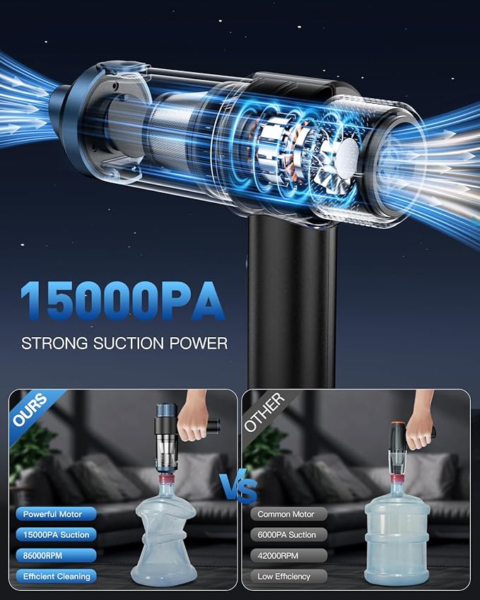EYYA Handheld Car Vacuum Cleaner Cordless 15000PA High Power Vacuum &amp Air Duster 4-in-1 Portable Mini Vacuum with LED Light Hand Held Vacuum Cleaner for Car Home Office