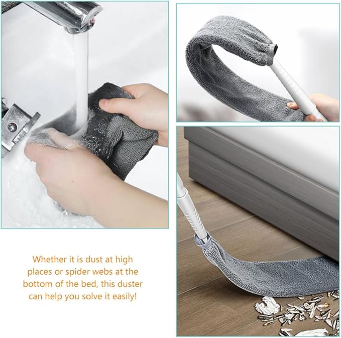 Microfiber Dust Cleaner and Retractable Telescopic Duster with Extendable Pole and Washable Cloth for Furniture Gaps and Under-Bed Cleaning at Home