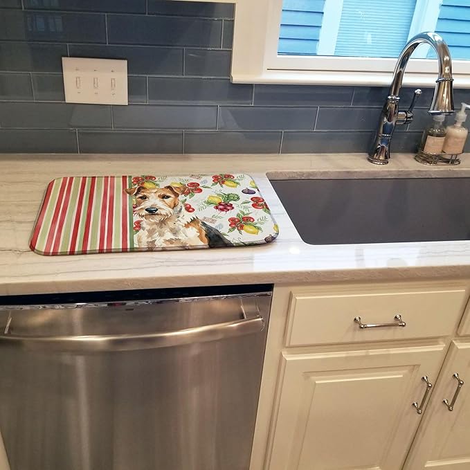 Caroline's Treasures Wire Fox Terrier Vegetables Dish Drying Mat Absorbent Dish Drying Mat Pad for Kitchen Counter Dish Drainer Mat for Countertop 14 x 21 Multicolor