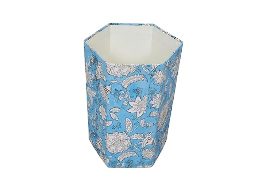 Handmade Cotton Paper Waste Basket Stylish Trash Can for Home or Office (1 Sky Blue)