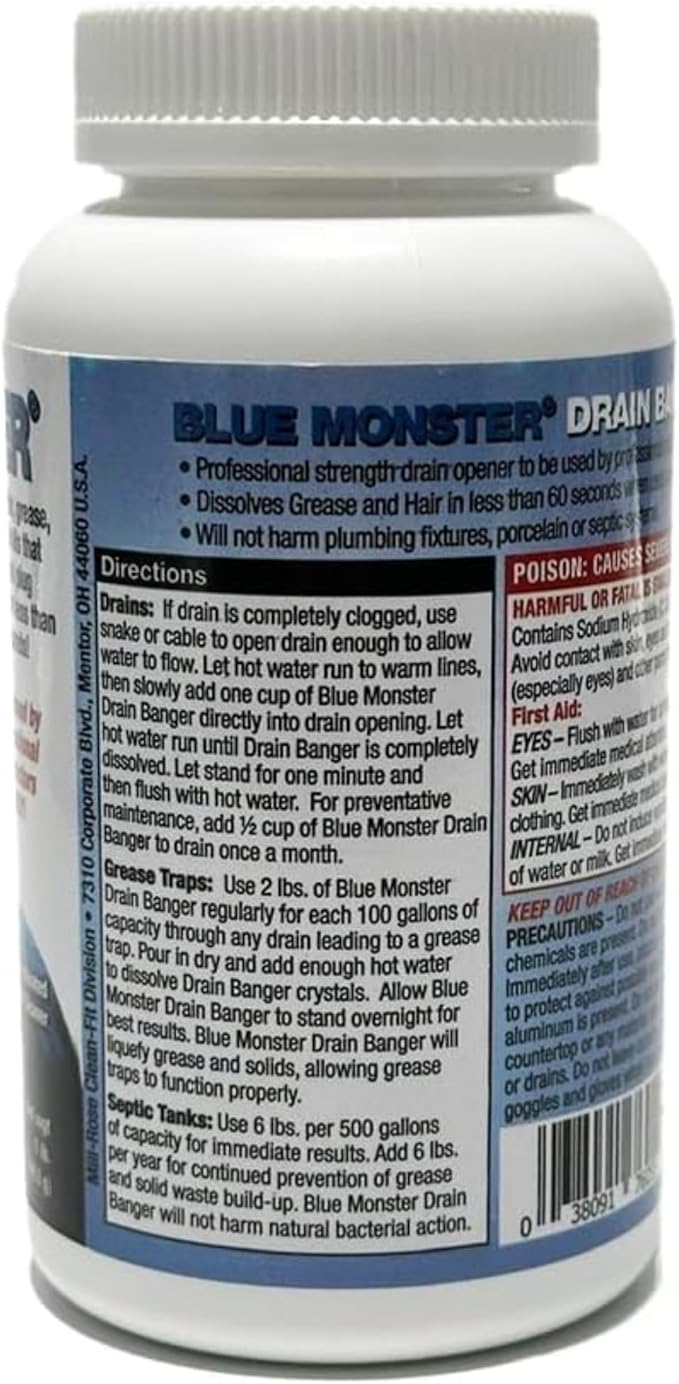 Drain Banger Drain Cleaner – Professional Hot Water Activated Formula – Devours Hair Grease Soap &amp Oils in Under 60 Seconds – Odorless &amp Septic-Safe – Pack of 4 (1 lb Bottles)