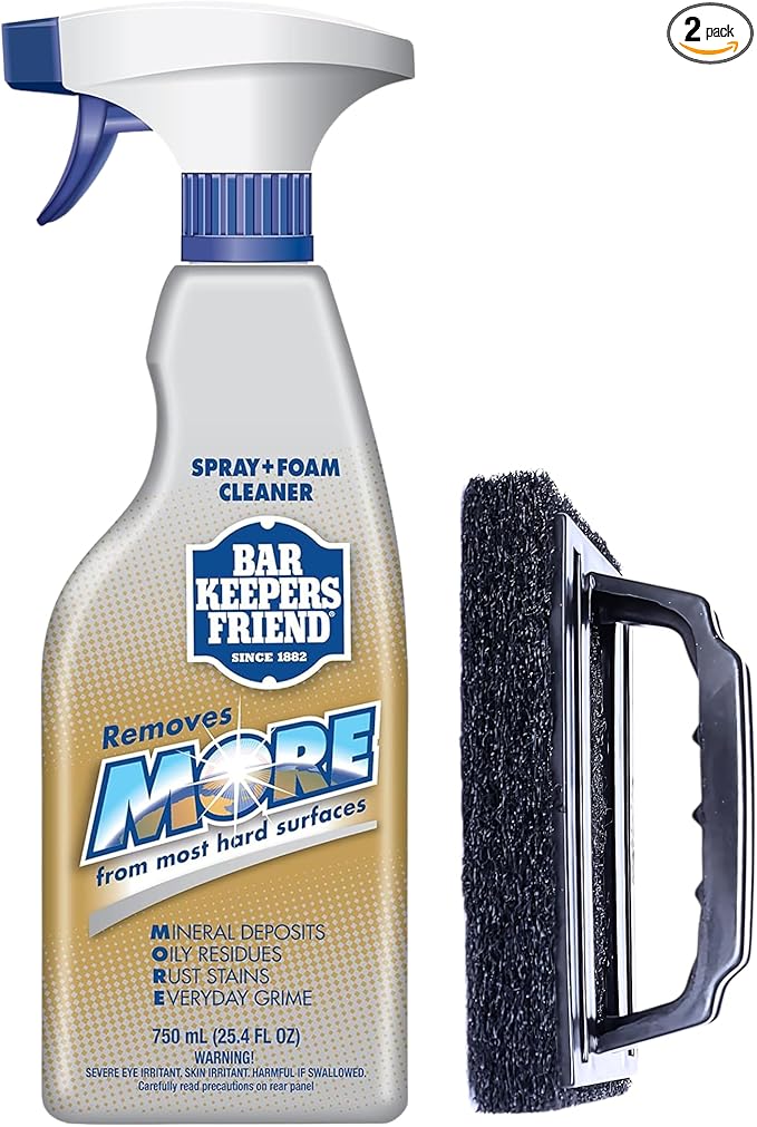 Daily Shower Spray Kit with 2 Items Hard Water Spray Foam Cleaner with Glass Stain Remover Scrub Brush. An All In One Shower Cleaner Spray Solution