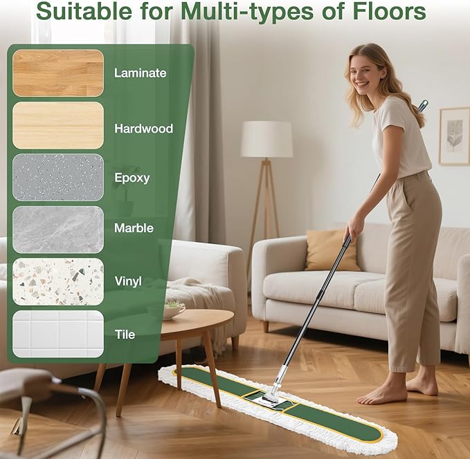 48 Commercial Industrial Dust Mop CLDREAM Heavy Duty Floor Sweeper for Floor Cleaning with Replacement Mops Pads Large Wet Dry Mop for Office Garage Hardwood Warehouse Factory Mall