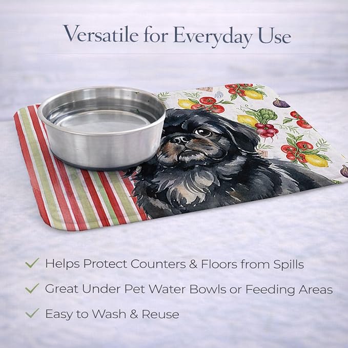Caroline's Treasures Black Pekingese Vegetables Dish Drying Mat Absorbent Dish Drying Mat Pad for Kitchen Counter Dish Drainer Mat for Countertop 14 x 21 Multicolor