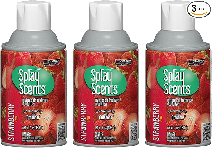 Champion Sprayon SprayScents Metered Air Freshener Refill 7 oz Odor Control Fragrance Strawberry (3 Pack)