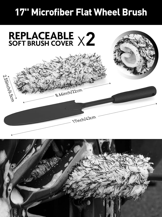 Fantasticlean 7PCS Car Wheel Cleaning Pro Kit Tire Brush Soft-bristled Rim Brush Microfiber Flat Wheel Brush Double-Ended Detailing Brush Detailing Pads Scratch-Free &amp Multipurpose
