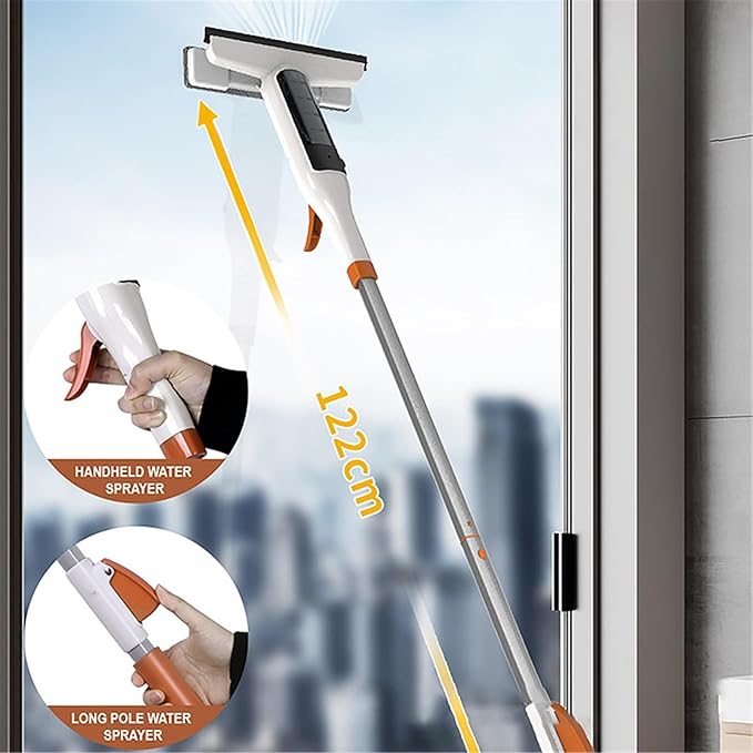 Long Handle Cleaning Brush Multifunctional Household Window Cleaner Double-Sided Wiper WithTank White Cleaning Tool ﻿