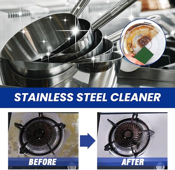 Multi-Purpose Powerful Stainless Steel Cleaner For Kitchen - Degreaser Rust Remover For Stove Hood Pots &amp Pans(2PCS)