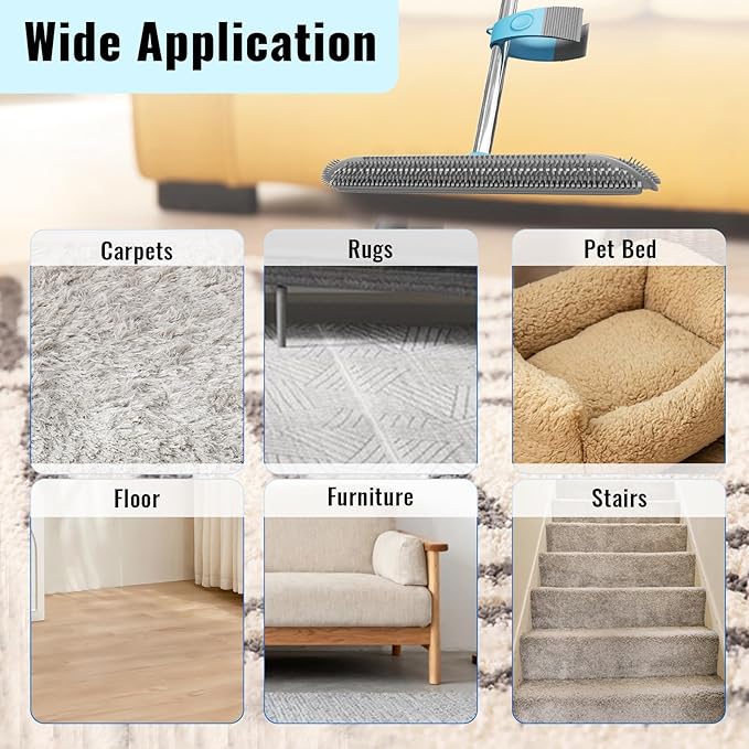 Carpet Rake for Pet Hair Removal Tool 2 in 1 Carpet Scraper with 59 Adjustable Handle Silicone Rug Rake for Dog &amp Cat Fur Hair Pet Hair Remover for Rugs Mats Couch Furniture Floor