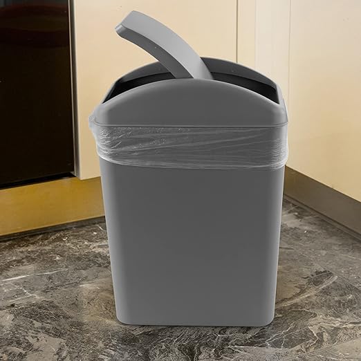 Plastic Trash Bin with Swing Lid 16 L Small Garbage Bins Grey
