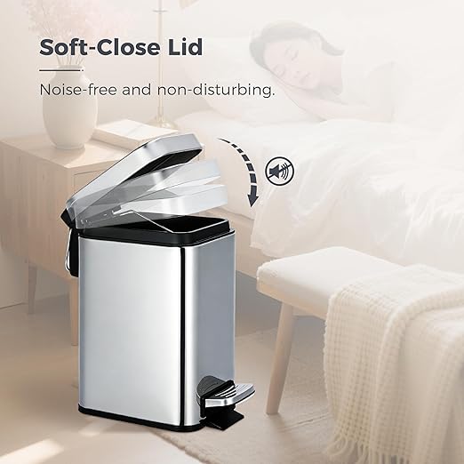 Sineng 1.6 Gallon Stainless Steel Slim Rectangular Pedal Trash Can with Soft Close LidSpace-Saving Waste Bin for BathroomBedroomDurable Pedal Step Trash canCompact Trash bin