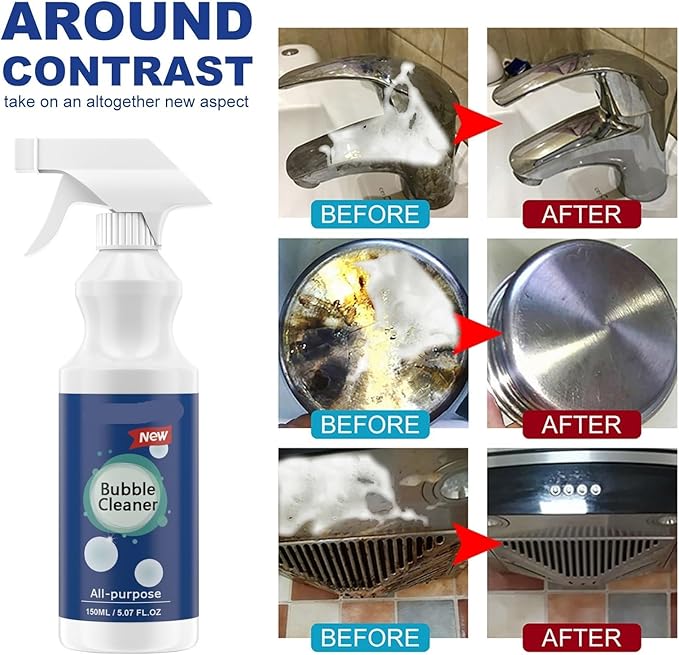 Kitchen Grease Foam Cleaner - Heavy-Duty Degreaser For Stove Hood Exhaust Pipe Walls &amp Cookware - Spray &amp Wipe For Stubborn Oil Stains(3PCS)