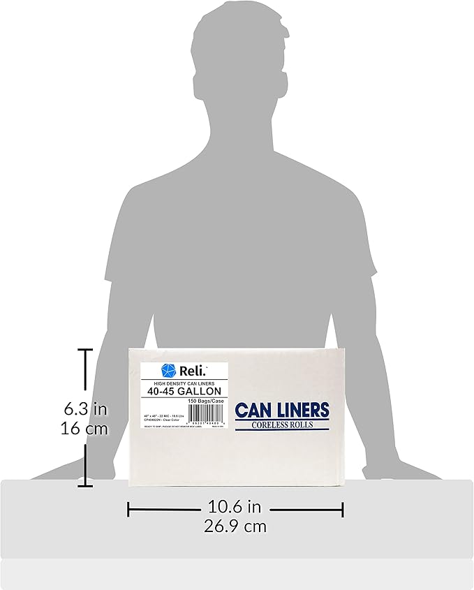 Reli. Premium 40-45 Gallon Trash Bags | 150 Count | Made in USA | Heavy Duty | Bulk | SuperValue | Clear Multi-Use Garbage Bags