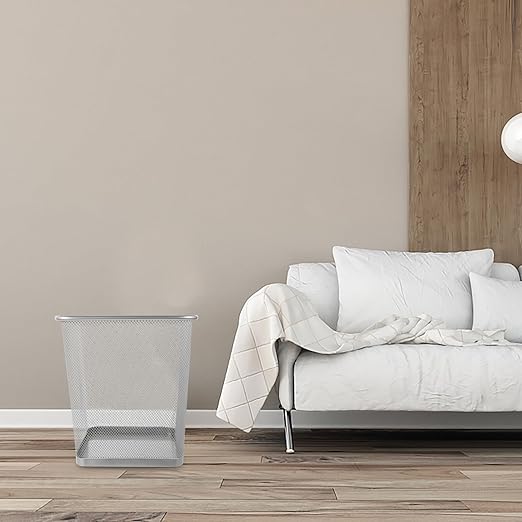 Mesh Trash Can with Iron Frame Ventilated Metal Wastebasket for Home and Office Small Silver Indoor Garbage Container for Dorms Bedrooms Kitchens and Study Rooms