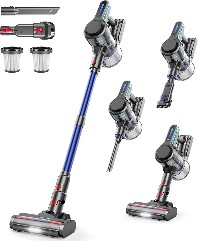 NADALY Cordless Vacuum Cleaner for Home 500W 40KPA Stick Vacuum Cordless with 45Mins Runtime Anti-Tangle Lightweight 1.5L Dust Cup 8-in-1 Rechargeable Vacuum for Hardwood Floor Carpet Pet Hair