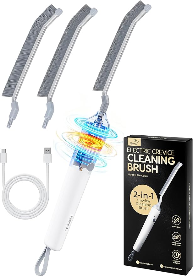 Reciprocating Deep-Clean Brush - Powered by Back-and-Forth Scrubbing Action &amp LED Light 3-Speed 2-in-1 Hard and V-Shaped Bristles for Grout Kitchen Bathroom Car Pet Areas