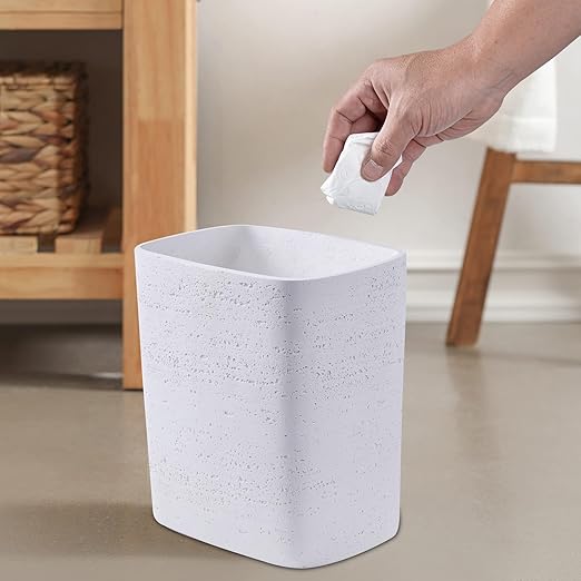 Polytree White Travertine Stone Bathroom Trash Can 1.8 Gallon(7 Liter) Small Kitchen Garbage CanLiving Room Bedroom Trash Can Decor Wastebasket for Home Office