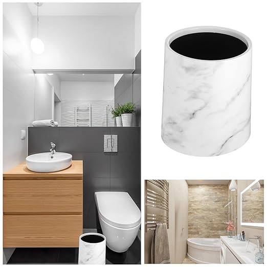 Marbling Trash Can 8l Double Layer Wastebasket Plastic Garbage Bin for Bathroom Kitchen Office Home Use