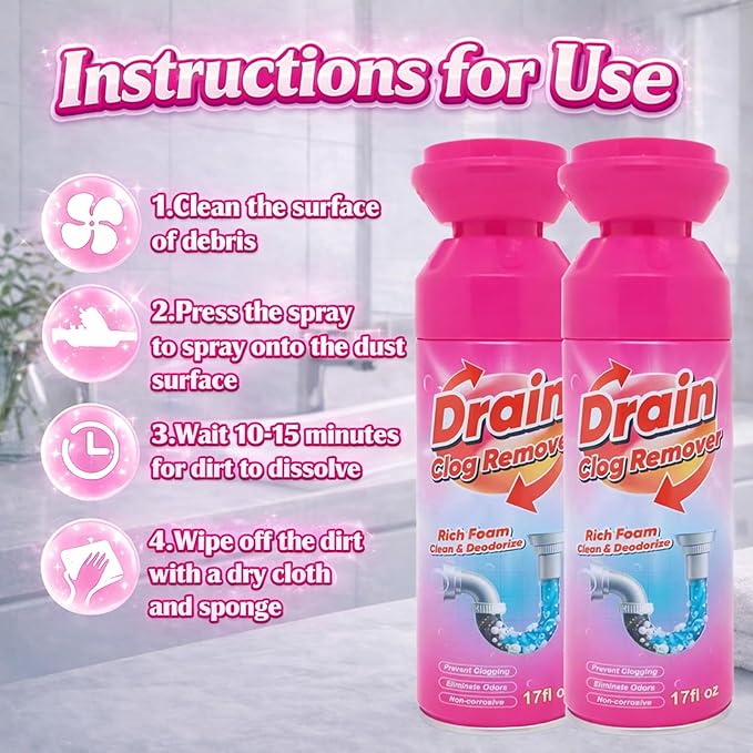 Foaming Drain Cleaner Sink Cleaner and Deodorizer Wild Tornado Drain Clog Remover for Kitchen Sinks Shower Drains Tubs (2pcs)