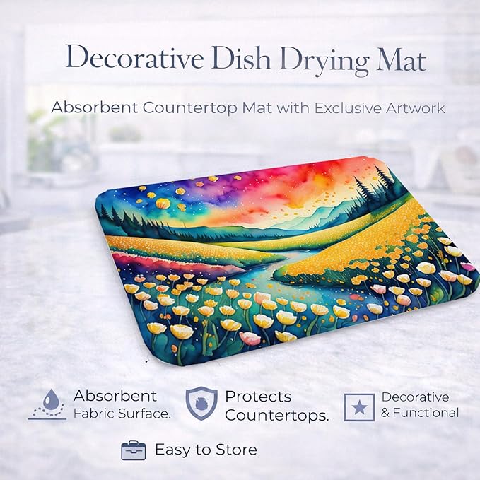 Caroline's Treasures DAC1414DDM Buttercups in Color Dish Drying Mat Absorbent Dish Drying Mat Pad for Kitchen Counter Dish Drainer Mat for Countertop 14 x 21 Multicolor