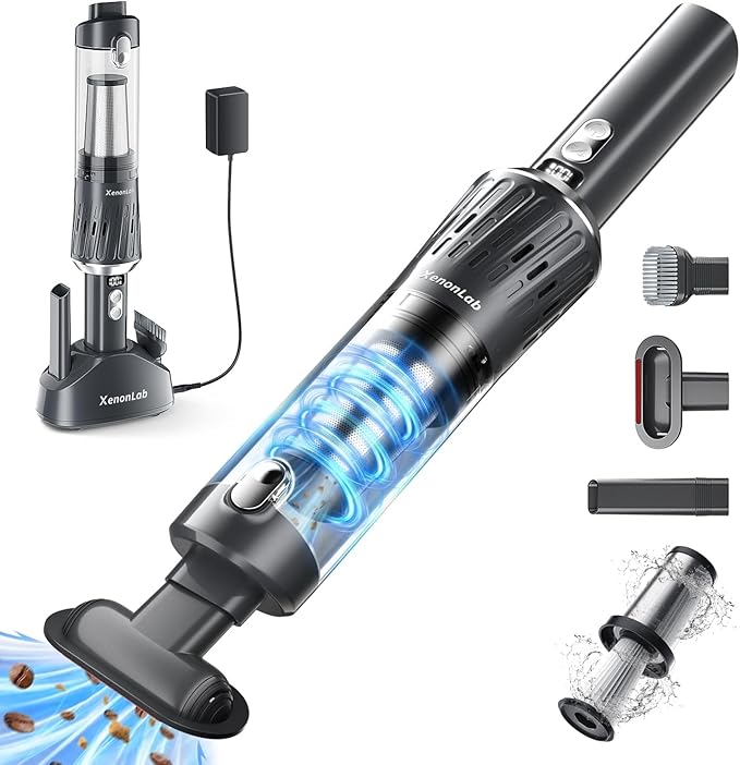 Handheld Vacuum Cordless 25000Pa Car Vacuum 3-in-1 Handheld Vacuum Includes Smart Display and Charging Base Hand Vac Cordless Rechargeable One-Touch Empty for Home/Pet/Car (Silver)
