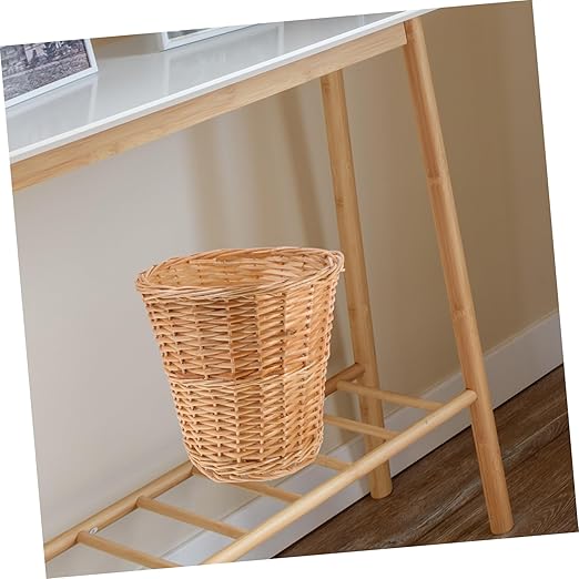 Lurrose Woven Rattan Trash Can Household Wastebasket Indoor Storage Bin for Office and Home Use Decorative Basket for Paper Recyclables and Trash