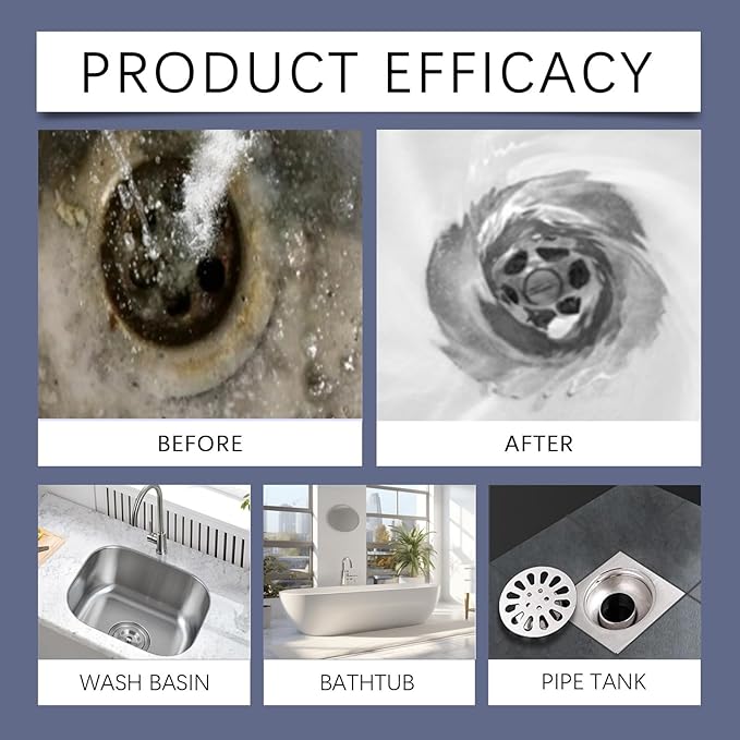 Duty Drain Cleaner Powder - Unclog Kitchen &amp Bathroom Drains Remove Odors &amp Grease Buildup Economical Design for Multiple Uses(3PCS)