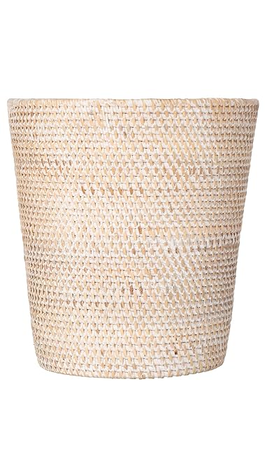 KOUBOO Loma Round Rattan Paper Waste Basket Trash Can Bathroom Garbage Bin Bedroom Kitchen Office Home Desk Small Wicker Bin for Waste Paper Latte